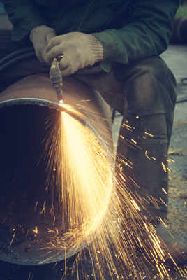 Welder working with sparks